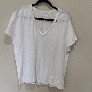 Free People- White V-Neck Relaxed Boxy Tee